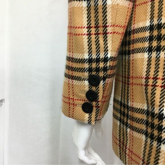 Escada Vintage 100% Cashmere Blazer Brown Plaid Preppy Three Button Coat XS - Picture 10 of 16